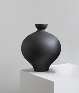 Admirable Minimalist Black Metal Tabletop <b>Vase</b> With Wide Mouth And Stackable Sphere Design - Product Image 5