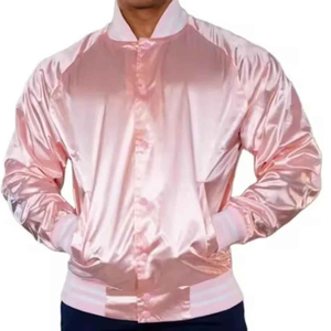 Blouson Bomber Rose en Satin pour Homme, Couleur Unie, Col Rabattu, Coupe Droite, Vêtement d'Extérieur Printemps, Fermeture Boutonnée - Product Image 6