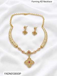 Indian <b>Gold</b> Plated Brass Women's Trendy Lock Design Micro Insert Necklace <b>Set</b> Engagement Wedding Anniversary Party - Product Image 1
