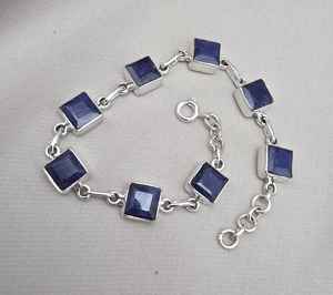 สร้อยข้อมือประดับพลอยบลูแซฟไฟร์ทรงเหลี่ยม เงินแท้ 925 ดีไซน์เรียบหรูคลาสสิก เครื่องประดับสำหรับผู้หญิง - Product Image 6