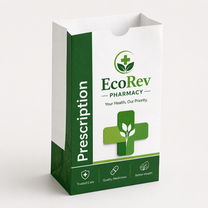 Bolsa de Papel Kraft Biodegradable de Lujo EcoRev Pharmacy con Asas Retorcidas, Impresión Flexográfica de 8 Colores, Empaque Ecológico para Medicamentos - Product Image 1