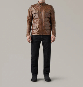Abrigo de Cuero Marrón Desgastado para Hombre, Estilo Vintage con Cuatro Bolsillos, Hombros Acolchados, Prenda Exterior de Alta Calidad y Diseño Premium - Product Image 2