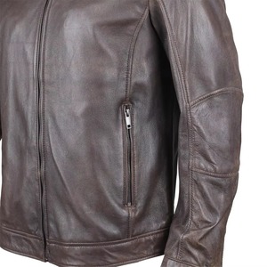 High Quality Men's <b>Genuine</b> <b>Leather</b> <b>Jacket</b> with Stand Collar Front Logo Durable Waterproof & Breathable for Timeless Winter Look - Product Image 4