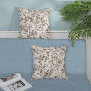 Set 2 Brown Cream Floral Chinoiserie <b>Throw</b> <b>Pillows</b> 16x16 Brown <b>Pillow</b> Covers Vintage Rustic Toile Flower Decorative <b>Pillows</b> - Product Image 3