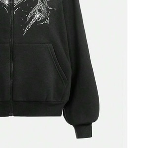 Premium Quality Custom Sun Fade Hoodie With <b>Rhinestone</b> Zip Up <b>Hoodies</b> 2026 Wholesale Breathable 100% Cotton <b>Rhinestone</b> Hoodie - Product Image 4