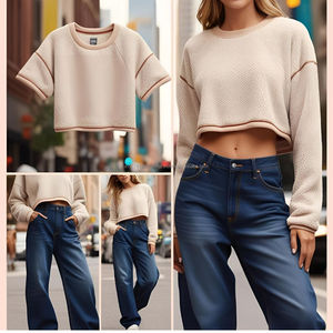 Wholesale 2025 stylish long sleeve crop tops for women made by top clothing manufacturers in custom designs for all sizes - Product Image 1