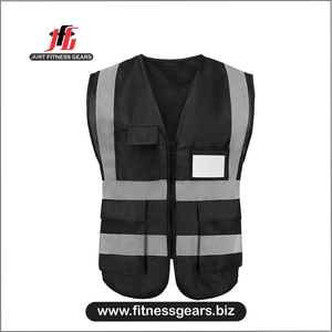JUST FITNESS GEARS Gilet de travail réfléchissant à capuche longue pour homme, logo personnalisé, 100% polyester, haute visibilité, poches zippées - Product Image 2