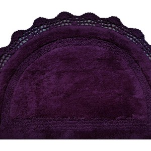 Purple Half Circle Cotton Bath Mat With Lace <b>Edge</b> Non-Slip <b>Rubber</b> Backing Thick Tufted Classic Style Home Use - Product Image 4