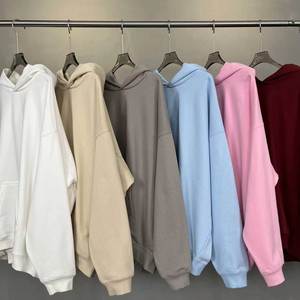 Unisex Oversized Hooded Sweatshirt Solid Color Pocket Long Sleeve Casual Autumn Cotton French Terry Fit Regular Length 2027 - Product Image 6