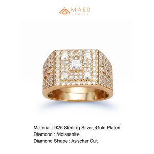 <b>Gold</b> Plated Moissanite <b>Ring</b> Princess Cluster Statement Band Iced Out Wedding <b>Cocktail</b> Jewelry for Men Gift Square Design Wedding - Product Image 6