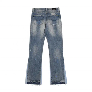 Jeans évasés pour hommes, personnalisés OEM, style patchwork vieilli, décontractés, respirants, écologiques, streetwear, workwear, blanc clair, taille élastique - Product Image 5