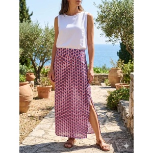 Ensemble jupe midi et pantalon long décontracté pour femme, taille unique, élégant, d'été, en rayonne tissée, coupe trapèze, taille naturelle, respirant, écologique, délavé - Product Image 1