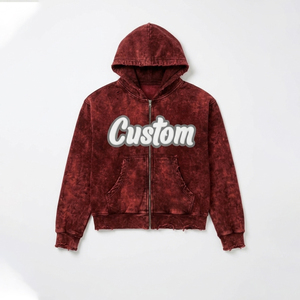 Conjunto de Sudadera con Capucha y Pantalones Deportivos para Hombre, con Logotipo Personalizado, Lavado Ácido Rojo, Diseño Gráfico, Estilo Vintage, Forro Polar Transpirable, Cierre de Cremallera - Product Image 1