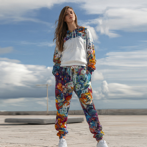 Conjunto de Pantalones y Chaqueta con Cuello Redondo Sublimados para Mujer, Traje Deportivo Sublimado de Poliéster con Cierre, Ropa Urbana para Mujer - Product Image 5