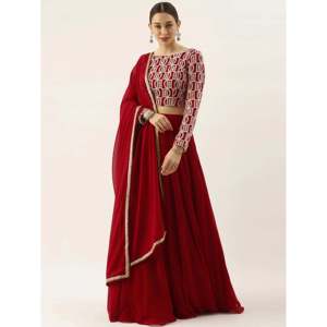 Red Sequins Georgette <b>Wedding</b> <b>Guest</b> Party Gown <b>Lehenga</b> Choli - Product Image 1