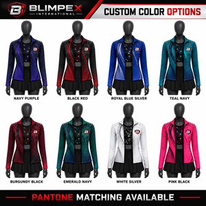 Custom <b>Womens</b> Rhinestone Dance Warm Up Jacket Crop Top <b>Skort</b> Set Performance Cheer Teamwear OEM Manufacturer - Product Image 5