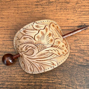 <b>Hair</b> Accessory <b>for</b> Women Designer Hand Tooled Leather <b>Hair</b> <b>Barrette</b> with Wooden Stick Cowhide Leather <b>Hair</b> Slide <b>Barrette</b> Clips - Product Image 2