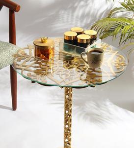 Mesa Consola Moderna con Pedestal de Latón y Tapa de Vidrio Templado, Mueble Contemporáneo Hecho a Mano para Sala de Estar - Product Image 2
