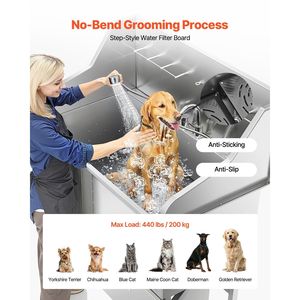 50-Inch Stainless Steel <b>Dog</b> Grooming Tub with Ramp Faucet Showerhead Soap Holder Convenient Pet Cleaning & <b>Bathing</b> Station - Product Image 4