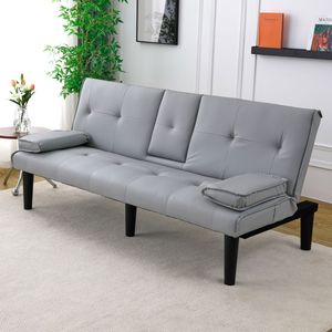 Divano Letto Multifunzionale in PVC Grigio Chiaro da 67 Pollici con Portabicchieri Pieghevole, Prodotto Estremamente Pratico - Product Image 6
