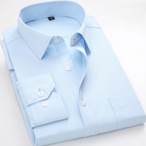 100% Polyester Solid Color Long Sleeve <b>Dress</b> Shirt Turn-down Collar Full Sleeve Button-up Formal Business Shirt For <b>Men</b> - Product Image 3