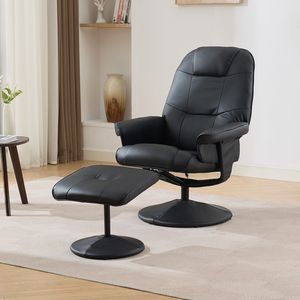 Sillón Reclinable de Masaje de Cuero PU Giratorio 360 Grados con Respaldo Ajustable y Base Envolvente con Reposapiés - Product Image 1