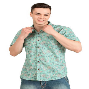 Chemise en coton imprimée de fleurs à la main de haute qualité pour hommes chemises décontractées imprimées à demi-manches - Product Image 4
