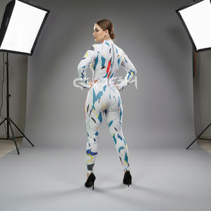 Traje de Yoga de una Pieza con Estampado Geométrico Abstracto, Manga Larga, Cuello Alto, Mono Deportivo, Estampado Completo, Elástico - Product Image 6