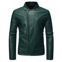 Veste en cuir PU noir pour homme, style motard, col montant, fermeture éclair, coupe ajustée, longueur normale, couleur unie, vêtements d'automne