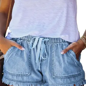 Shorts Vaqueros Vintage para Mujer, Estilo Casual de Verano, Ajustados, Elásticos, Lavados, Bordados y Desgastados - Product Image 4