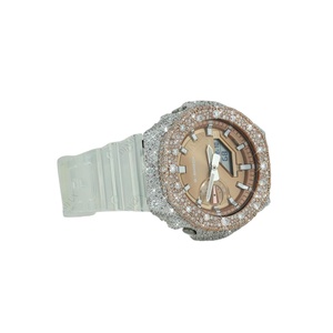 Fashionable Moissanite Diamond <b>Watch</b> with Sterling silver <b>Case</b> Half Iced Analog Dial Glass Rubber Band - Product Image 2
