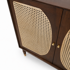 Aparador de Madera Maciza y Ratán Estilo Moderno de Mediados de Siglo, Mueble de Almacenamiento para Sala de Estar, Dormitorio u Hotel - Product Image 3