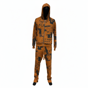 Unisex Stone Wash Embroidered Printed Hooded Tracksuit Full Zip Streetwear <b>Set</b> Cotton Regular Fit Four-Way Stretch Vintage - Product Image 3