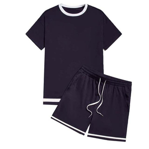 Ensemble deux pièces noir pour hommes, t-shirt à manches courtes et short, tenue d'été décontractée pour le streetwear et le sport, haute qualité - Product Image 1