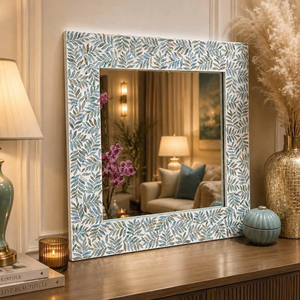 Espejo de Pared Artesanal de Madera con Incrustaciones de Madreperla, Elegante Diseño de Mosaico de Conchas, Espejo de Vanidad con Marco Tradicional para Cumpleaños - Product Image 3