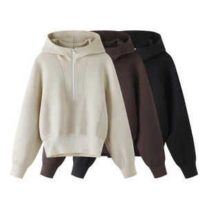 Sudadera con Capucha para Mujer, Diseño Casual, Oversize, con Paneles, Cierre de Cremallera de un Cuarto, Algodón Transpirable, con Logotipo Personalizado, Alta Calidad - Product Image 1