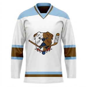 Maillot de football américain personnalisé imprimé par sublimation avec logo de chien, blanc, marron, bleu, col en V, manches longues, respirant, 100 % polyester - Product Image 2