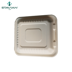Boîte alimentaire jetable personnalisée pour hamburger, en bagasse biodégradable, étanche, 6x6, en fibres végétales, type coquille - Product Image 4