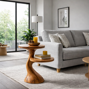 Solid Wood Twisted Pedestal Accent Table Handcrafted Organic Modern Furniture Natural Wooden <b>Stools</b> <b>Ottomans</b> - Product Image 1