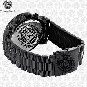 Montre de luxe pour homme Charm_Jewells en acier inoxydable, cadran 40 mm, design mandala noir, chronographe, mouvement mécanique, boîtier 10 bars - Product Image 2