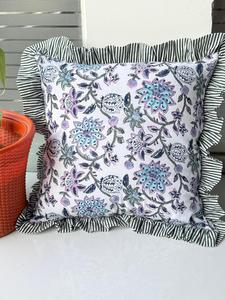 Beautiful Flower Print Cotton Frill Bohemian Pillow Cushion <b>Covers</b> -<b>Sofa</b> <b>Covers</b> Floral Cushion <b>Covers</b> Decorative Pillows - Product Image 2