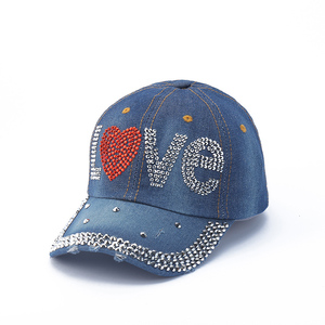 Fashion <b>Summer</b> Spring Rhinestone Printed Denim Baseball <b>Cap</b> Custom Logo Sport <b>Cap</b> for Women Men - Product Image 2