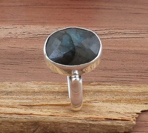 Bague en argent sterling 925 avec sertissage en labradorite naturelle, pierre précieuse à reflets bleus, bijoux classiques en turquoise véritable pour femmes, vente en gros - Product Image 3
