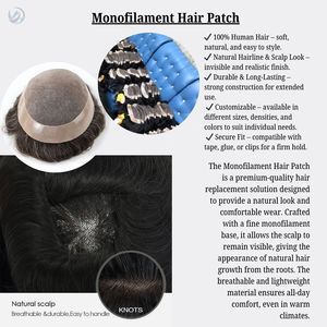 Cheveux dorés Int. Prothèse capillaire pour homme en cheveux indiens Remy, base Mono & PU, lisse, densité 130%, 100% nouée à la main, nœuds invisibles, 65g - Product Image 6