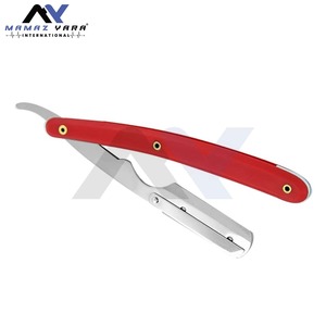 Professional Barber Swing Lock Straight Edge Folding Razor Stainless Steel Blade Red <b>Silver</b> Plastic Handle Face Shaving Shavette - Product Image 2