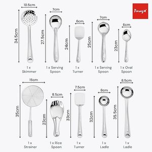 Juego de 10 Cucharas de Cocina de Acero Inoxidable, Incluye Cucharón, Espátula, Colador, Cuchara para Arroz, Cuchara Ovalada, Cuchara para Servir, 10 Piezas - Product Image 1