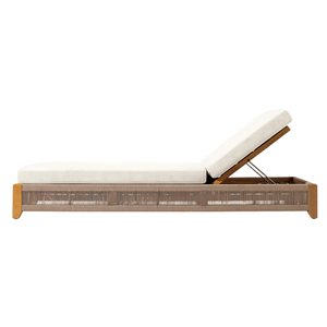 Chaise longue d'extérieur en teck massif de qualité supérieure avec coussin imperméable tressé en corde et dossier réglable, mobilier de piscine pour hôtel - Product Image 2