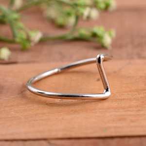 Minimalist 925 Sterling <b>Silver</b> V-Shape Dainty Chevron <b>Stacking</b> Band Modern Geometric Wishbone Engagement Anniversary Gift - Product Image 2