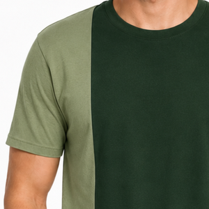 เสื้อยืดคอกลมผู้ชายพรีเมียม แขนสั้น ตัดต่อสีเขียวมะกอกและเขียวเข้ม สไตล์ลำลอง - Product Image 4