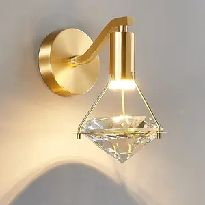 Rhombus Crystal Lamp Brass Wall Lighting Lamp Interior Modern Luxury Bedroom Living Room Corridor Decor LED Crystal Wall Light